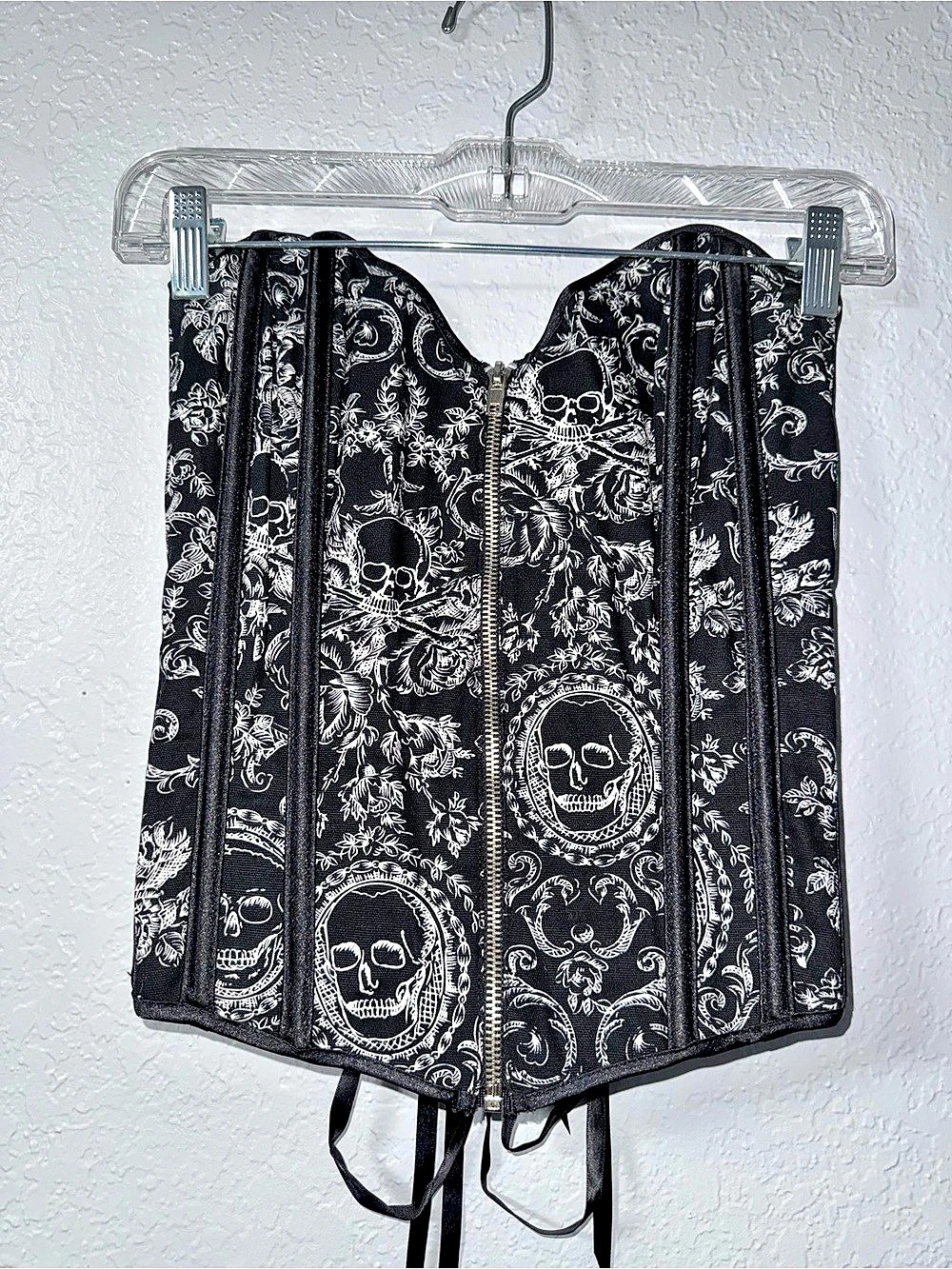 Black Skull Corset Bustier Floral Gothic Halloween Size 36